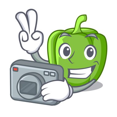 Mutfakta fotoğrafçı karikatür taze yeşil biber