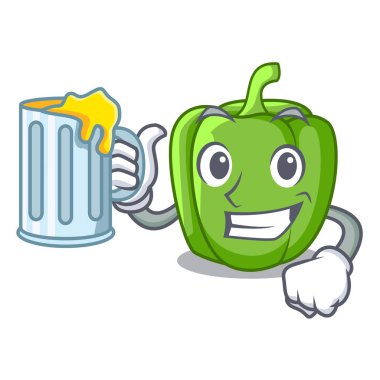 Suyu karikatür taze yeşil biber ile mutfakta