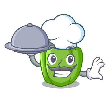 Şef mutfakta yemek karikatür taze yeşil biber ile