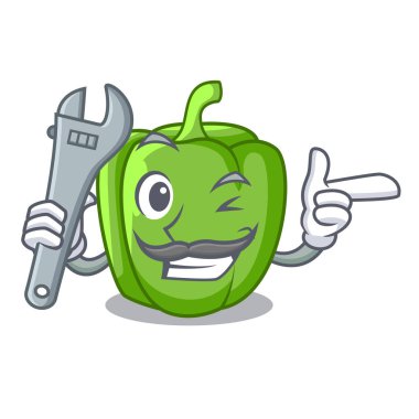 Mekanik yeşil maskotu izole biber