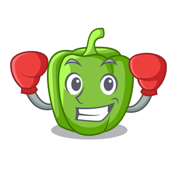 Boxing green pepper in the plate character — Stock Vector