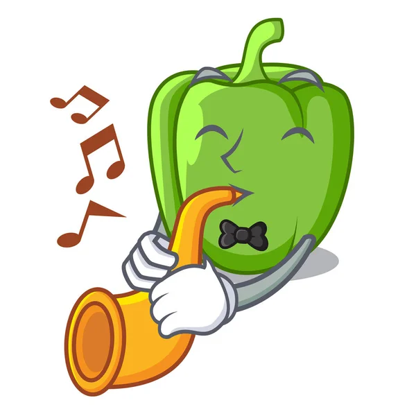 With trumpet cartoon fresh green pepper in the kitchen — Stock Vector