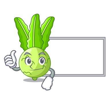 Başparmak yukarıya kurulu karikatür yeşil sarımsak içinde belgili tanımlık çarşı ile