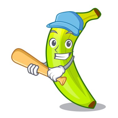 Playing baseball green banana cartoon in the market clipart