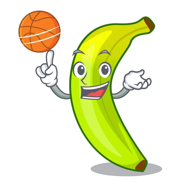 With basketball green banana cartoon in the market — Stock Vector