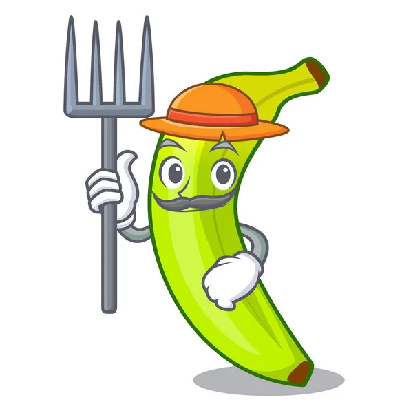 Farmář kreslený zelených banánů na trhu — Stockový vektor