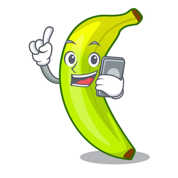 Dengan kartun pisang hijau telepon di pasar - Stok Vektor