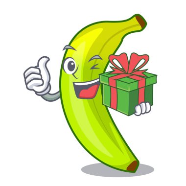 Hediye ile organik meyve muz karikatür yeşil.