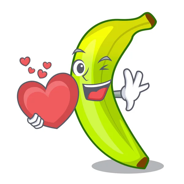 Avec coeur un dessin animé de banane verte aux fruits biologiques — Image vectorielle