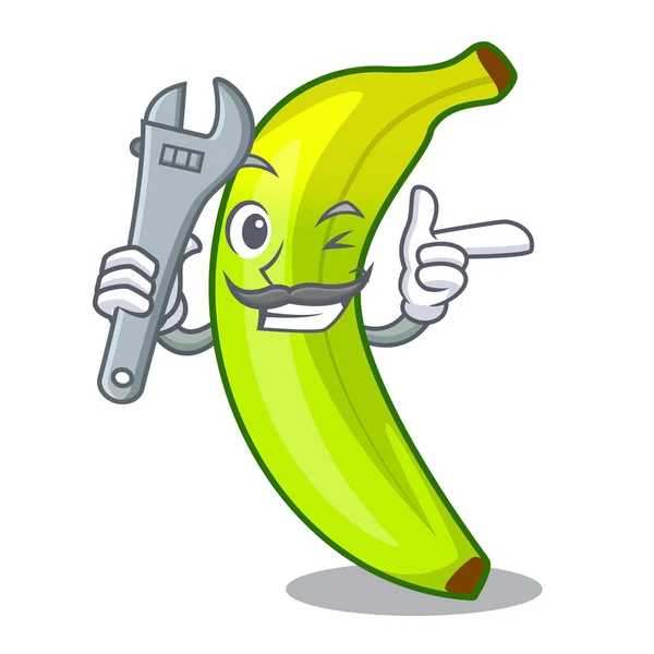Mechanik ovoce zelené banány izolované na maskota — Stockový vektor