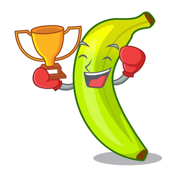 Tinju pemenang pisang hijau buah diisolasi pada maskot - Stok Vektor