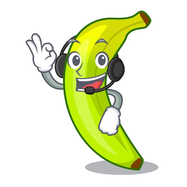Dengan pisang hijau headphone yang diisolasi pada maskot - Stok Vektor