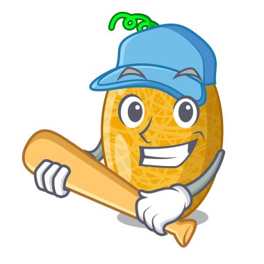 Beyzbol taze honeydew kavun karikatür masada oynarken