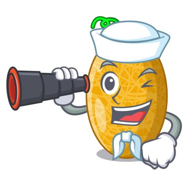 Denizci dürbün tatlı tatlı özsu kavun kase karikatür vektör çizim ile