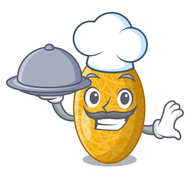 Şef yemek tatlı tatlı özsu kavun kase karikatür ile