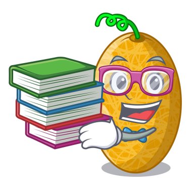Öğrenci kitap lezzetli honeydew maskotu izole kavun ile