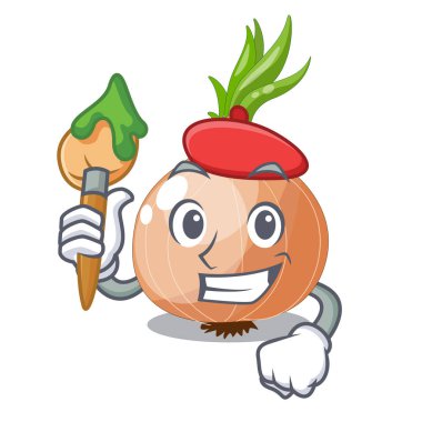 Bir çizgi film kutusunda sanatçı çiğ soğan