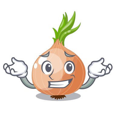 Sırıtan karakter taze sebze soğan içinde belgili tanımlık çarşı