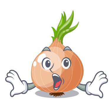 Maskot izole sürpriz taze soğan