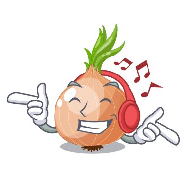 Maskot izole müzik taze soğan dinleme