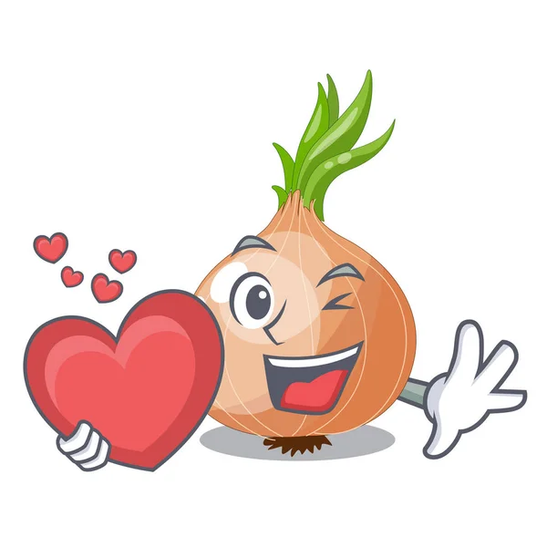 With heart fresh onion isolated on the mascot — Stock Vector