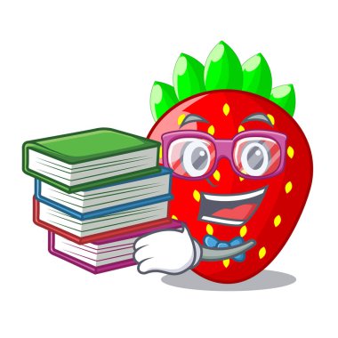 Bir kase karikatür kitap taze çilek ile öğrenci