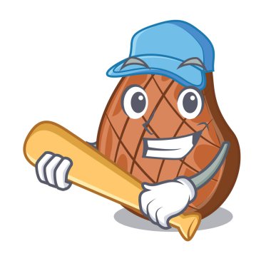 Beyzbol oynayan plaka karikatür vektör çizim sığır eti biftek ızgara