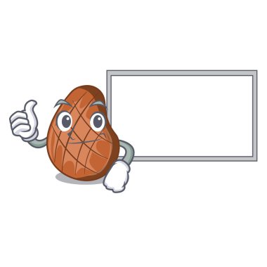 Başparmak yukarıya kurulu ile plaka karikatür vektör çizim sığır eti biftek ızgara
