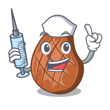 Hemşire karakter kesme tahtası üzerinde sığır eti biftek ızgara