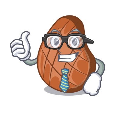 İşadamı karakter kesme tahtası üzerinde sığır eti biftek ızgara