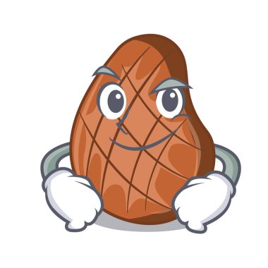 Smirking karakter kesme tahtası üzerinde sığır eti biftek ızgara