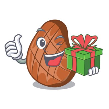 Hediye ile karikatür mutfak vektör çizim ızgara sığır eti biftek pişmiş