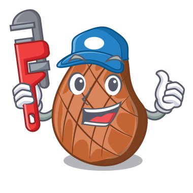 Maskot izole tesisatçı lezzetli sığır eti biftek