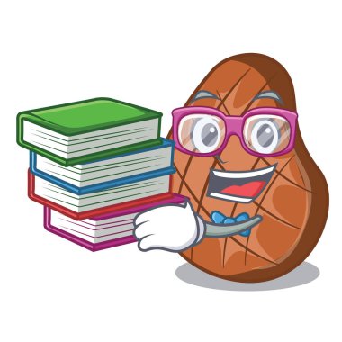 Maskot vektör illüstrasyon izole kitap lezzetli sığır eti biftek ile öğrenci