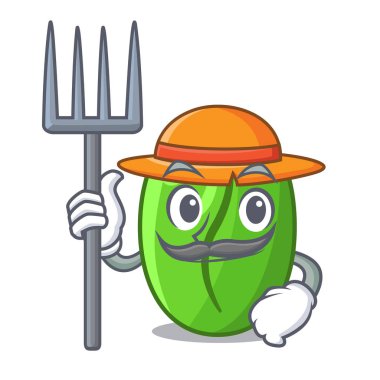 Çiftçi karakter yeşil kahve çekirdekleri içinde çarşı illüstrasyon vektör