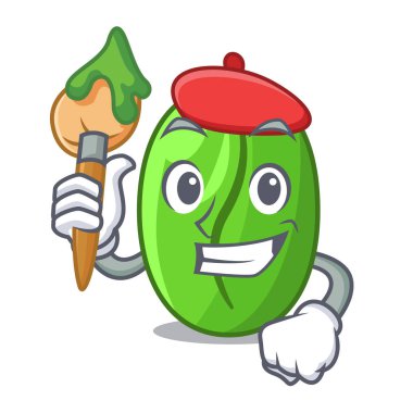 Sanatçı karakter yeşil kahve çekirdekleri içinde çarşı illüstrasyon vektör