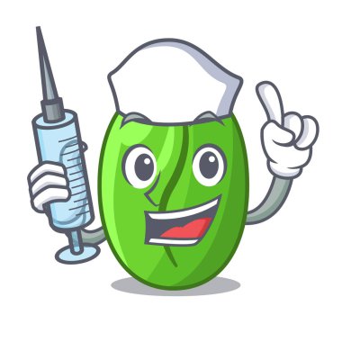 Hemşire yeşil kahve çekirdekleri içinde çizgi film kahve çanta vektör çizim