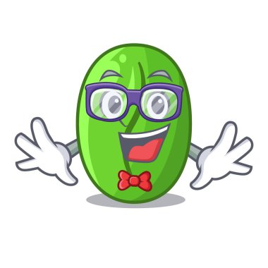 Geek yeşil kahve çekirdekleri içinde kahve çanta vektör çizim karikatür