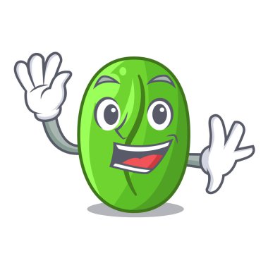 Yeşil kahve çekirdekleri karikatür kahve çanta vektör çizim içinde sallayarak