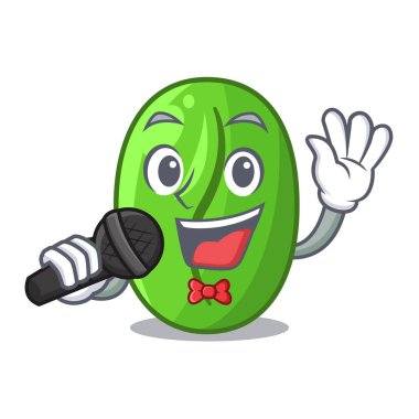 Yeşil kahve çekirdekleri karikatür kapta şarkı