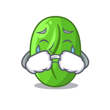 Yeşil kahve çekirdekleri karikatür kabın içinde ağlıyor