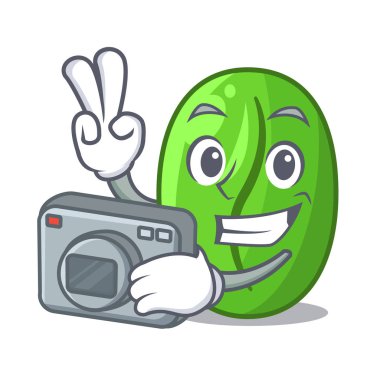 Fotoğrafçı yeşil kahve çekirdekleri karikatür kase