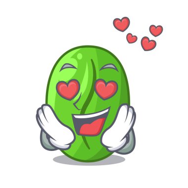 Çizgi film kase içinde aşk yeşil kahve çekirdekleri