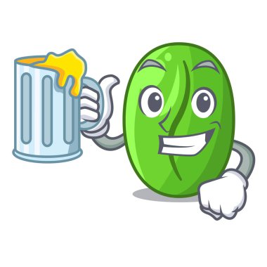 Çizgi film kase ile suyu yeşil kahve çekirdekleri