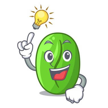 Maskot izole bir fikir yeşil kahve çekirdekleri var