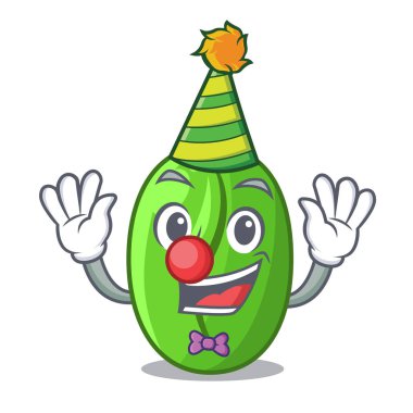 Palyaço yeşil kahve çekirdekleri maskotu izole