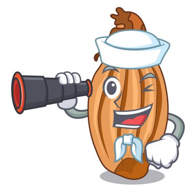 Denizci bir maskot izole dürbün olgun soğancık ile