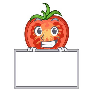 Gıda dekor için yönetim kurulu karakter domates dilimleri ile sırıtarak