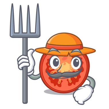 Çiftçi karakter domates dilimleri gıda dekor için