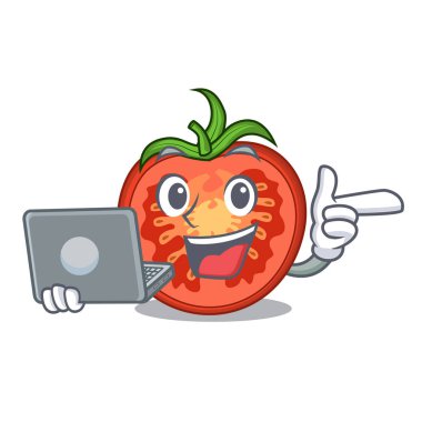 Dizüstü karakter domates dilimleri ile gıda dekor için